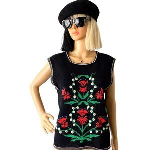 Donna Morgan Vintage Floral Holiday Boxy Sweater Vest, Medium
